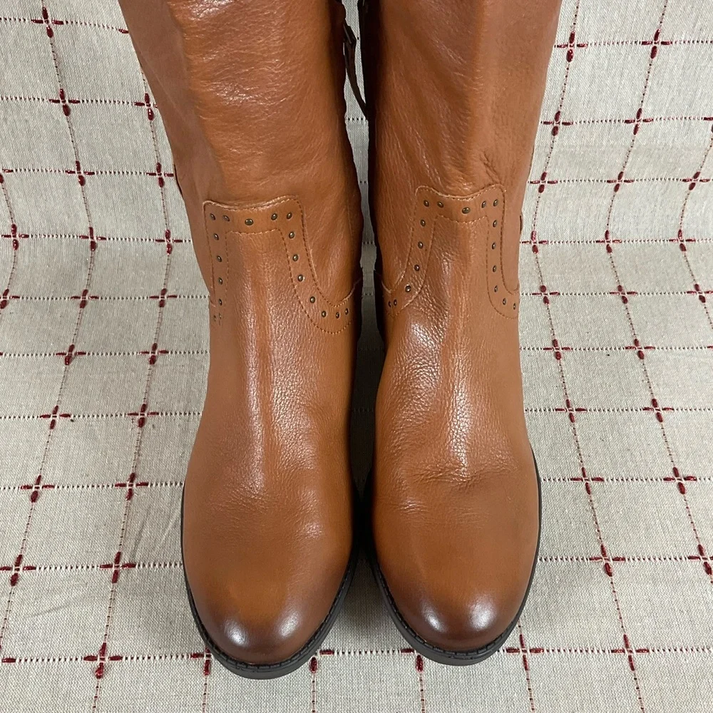 Sam Edelman Prina Studded Soft Brown Leather Knee High Riding Boots Sz 8.5 NWOB - Picture 3 of 10